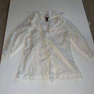 white ruffle button down blouse